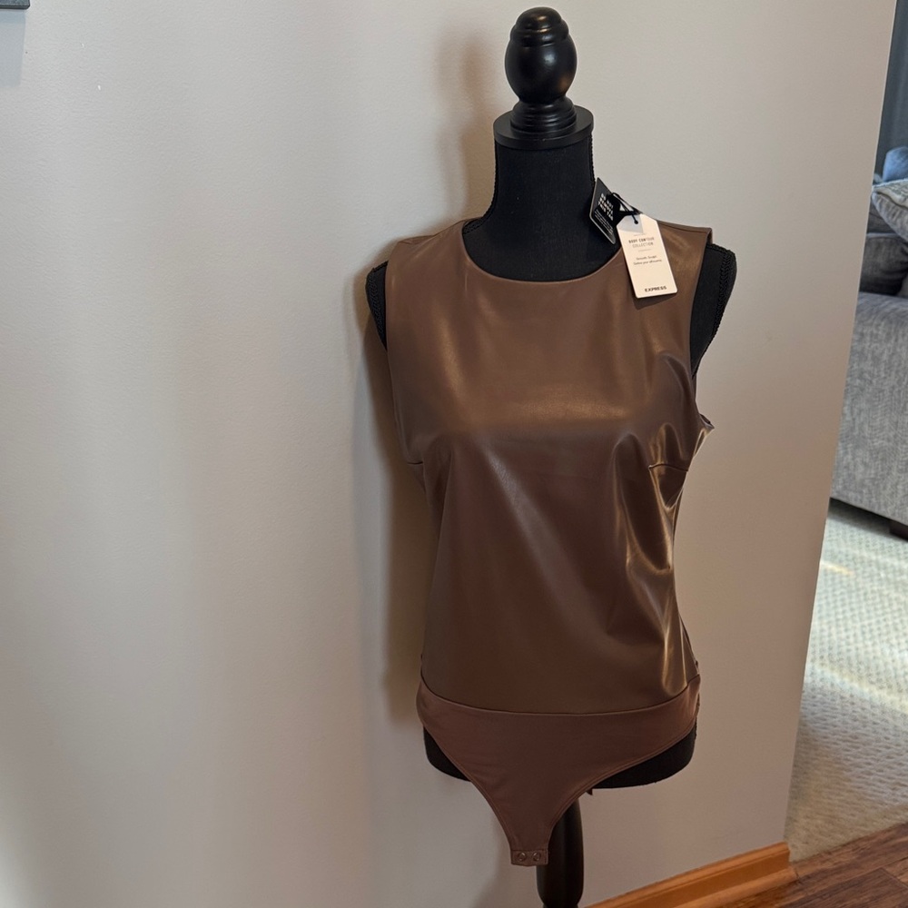 Express Chocolate Faux Leather Bodysuit